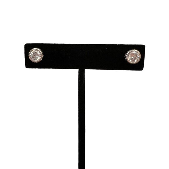 NOC Cole Haan Genuine CZ Basket Weave Bezel Set Stud Earrings Rhodium Pl… - Picture 3 of 6